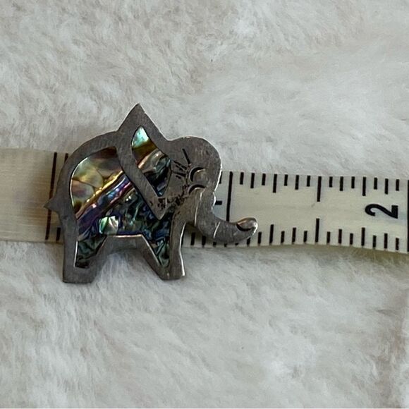 Sterling Silver Mexico Elephant Pin With Abalone Inlay - Picture 7 of 7